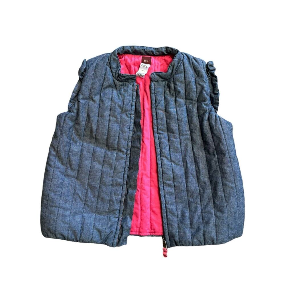 Chambray Blue Lightweight Puffer Vest Big Girl 8 Ruffle Detail by Tea Collection